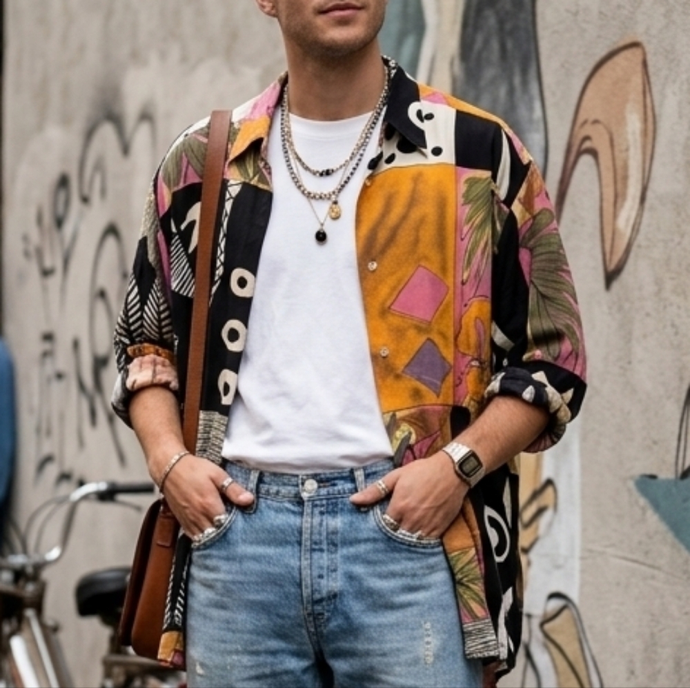 Vtg Giorgio Danieli Italy Abstract Art Print Rayon Shirt Size M